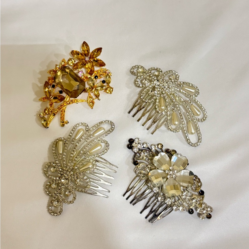 Elegant Gold and Silver Hair Combs (Pack of 4)